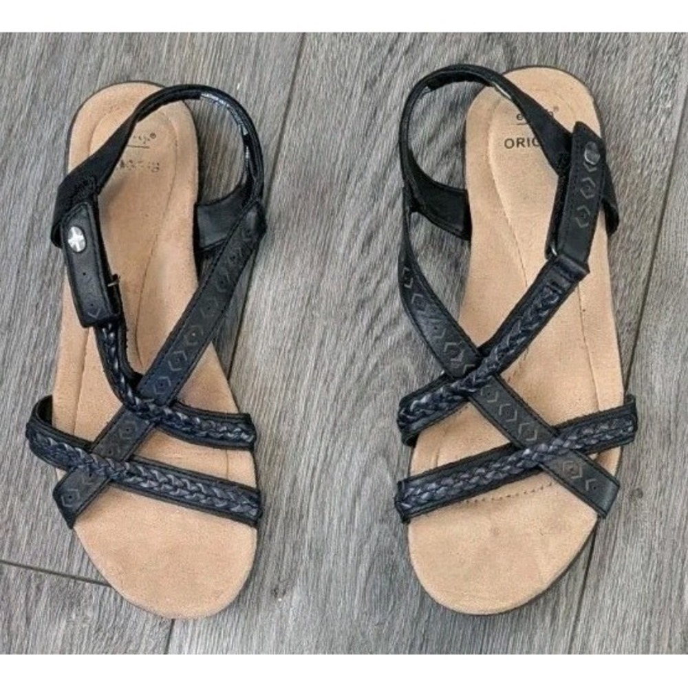 Earth‎ Origins 6W Belle Bentley Strappy Adjustable Sandals Black Leather Comfy